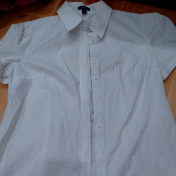 Large Jacob pinstripe short sleeve button down ivory dress shirt - Picture 2 of 16